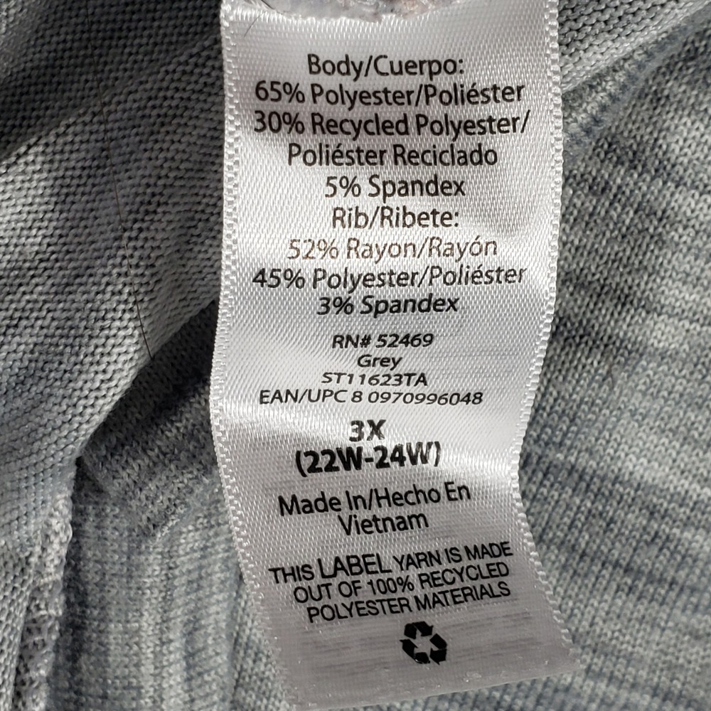 Terra & Sky Womens Top 3X Gray Space Dye Heathered V-Neck Pullover Comfort Layer - Picture 6 of 9
